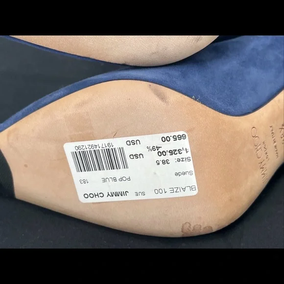 Authentic Jimmy Choo Women's Pop Blue Suede Leather Blaize 100 Boots Shoes ~38.5 - Picture 12 of 16